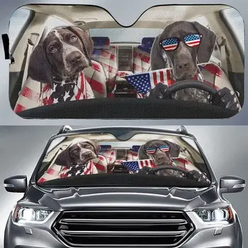 Автомобильный Солнцезащитный Козырек Немецкого Короткошерстного Пойнтера с Американским Флагом, Автомобильный Солнцезащитный Козырек для Собак Patriot Dog для Любителей Собак GSP Lover, УФ-Защита Премиум-класса