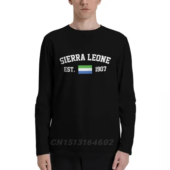 100% Хлопок Флаг Сьерра-Леоне с изображением EST. Осенние футболки с длинным рукавом, мужская Женская одежда унисекс, футболки LS, топы, тройники