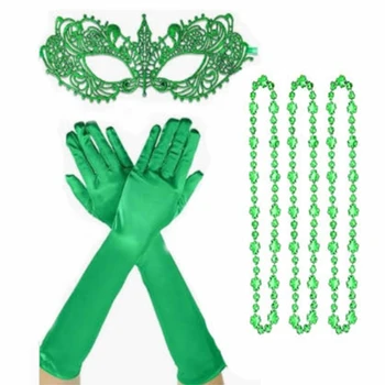 Дневная маска Патриков зеленого цвета с перчатками и ожерельем из бус, реквизит для карнавалов, фестивальные представления