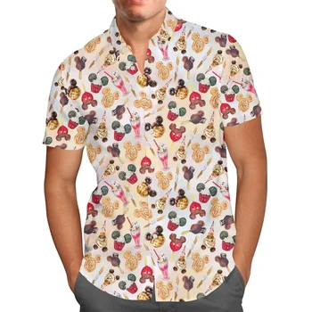 Гавайские рубашки с рисунком Микки Мауса Мужские рубашки с коротким рукавом на пуговицах Гавайские рубашки Disney Повседневные пляжные рубашки Модный топ