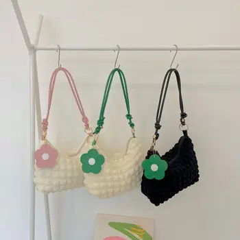 Плиссированная сумка подмышками, милая клетчатая сумка через плечо в корейском стиле, однотонная Цветочная подвеска, складная сумка-облако для девочек