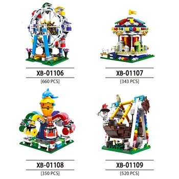 Парк развлечений MOC City, Романтическое колесо обозрения, Пиратский корабль, Строительные блоки, совместимые с игрушками LEGO для детской площадки, кирпичи