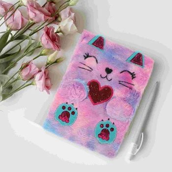 Плюшевый блокнот с котом, милые животные, блокнот, Пушистый мультяшный Секретный дневник, журнал с милой подкладкой формата А5