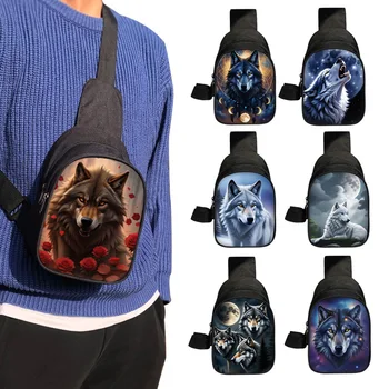 Нагрудные сумки с рисунком воющего волка, сумка через плечо с изображением волка под лунным светом, дорожные сумки, кошелек для телефона, держатель для ключей