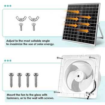 Солнечный бесщеточный вентилятор Вентилятор для вентиляции сарая 17 Вт Солнечная панель с 8 дюймами для вентиляции сарая, курятников, домиков для домашних животных 1