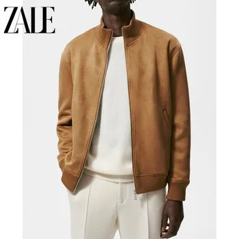 Осенне-зимняя мужская замшевая куртка ZALE, винтажная повседневная однотонная куртка уличной формы, пальто Мужские