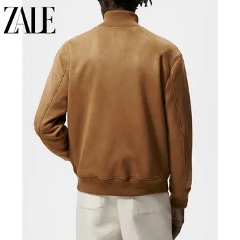 Осенне-зимняя мужская замшевая куртка ZALE, винтажная повседневная однотонная куртка уличной формы, пальто Мужские 1