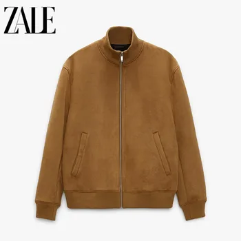 Осенне-зимняя мужская замшевая куртка ZALE, винтажная повседневная однотонная куртка уличной формы, пальто Мужские 2