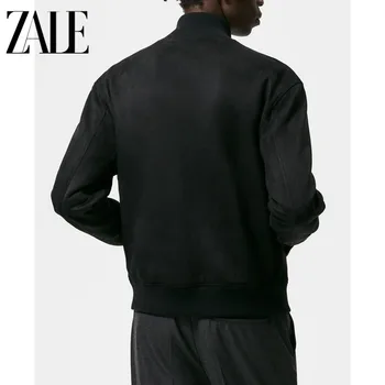 Осенне-зимняя мужская замшевая куртка ZALE, винтажная повседневная однотонная куртка уличной формы, пальто Мужские 4