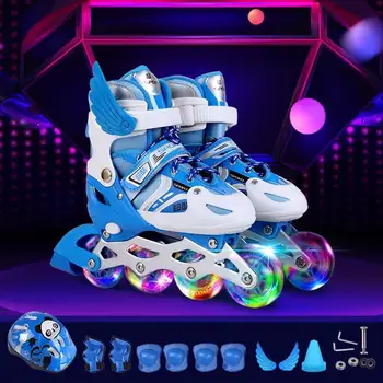 Обувь для катания на коньках Детский Полный комплект Роликовые коньки для взрослых С рядным колесом Для мужчин и женщин Регулируемая вспышка