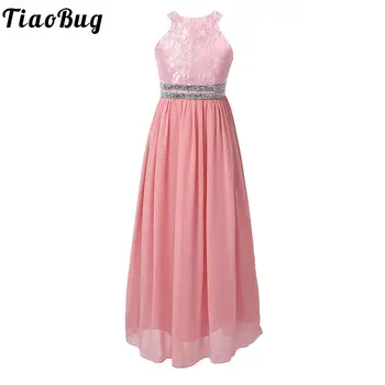 Розовые вечерние платья для девочек TiaoBug, Детское длинное платье длиной до пола, без рукавов, с бретелькой на шее, Макси, Свадебное платье для выпускного вечера, Выпускная одежда