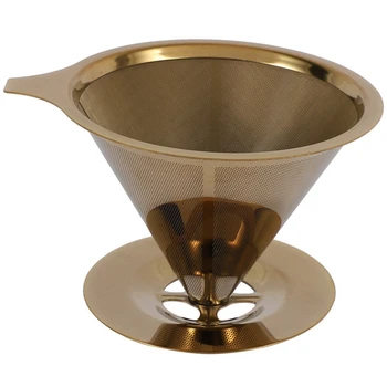 2X Фильтра для переливания кофе с двойными стенками из нержавеющей стали, Титана и золота, с подставкой для чашек и ручкой