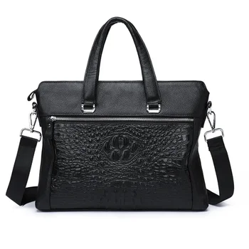 Роскошный портфель из воловьей кожи с крокодиловым узором, деловые сумки, модная мужская сумка для ноутбука из натуральной кожи, мужская сумка через плечо 1