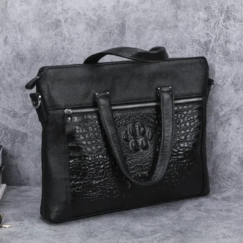 Роскошный портфель из воловьей кожи с крокодиловым узором, деловые сумки, модная мужская сумка для ноутбука из натуральной кожи, мужская сумка через плечо 2