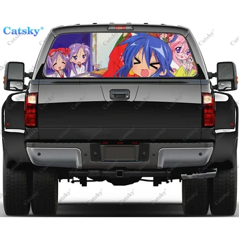 LuckyStar Милая аниме-наклейка на заднее стекло, подходит для пикапа, грузовика, автомобиля, универсальная Прозрачная Виниловая наклейка на задние окна с перфорацией