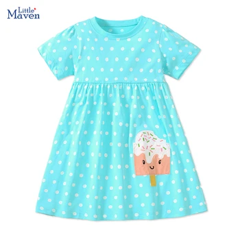 Little maven 2024 / детская одежда для маленьких девочек; Летняя хлопковая детская повседневная одежда; детские платья с рисунком эскимо из мультфильмов;