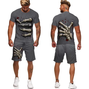 Мужские футболки/ шорты / костюмы с 3D принтом черепа, крутая уличная одежда для хипстеров, футболки, модная одежда в стиле Готический панк на Хэллоуин 1
