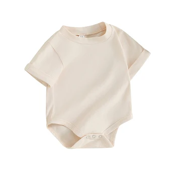 Унисекс для новорожденных мальчиков и девочек, однотонный комбинезон с коротким рукавом, боди, хлопковая одежда 4