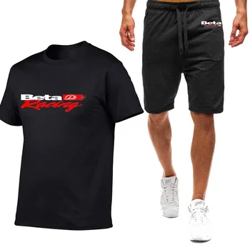 2024 Новая мужская одежда Beta Racing для мотокросса с принтом на мотоцикле, Летние однотонные хлопковые брюки с короткими рукавами для отдыха, спортивные штаны, комплект из 2 предметов