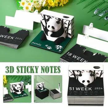 Еженедельный Календарь на 2024 год Panda 3d Бумажная Скульптурная Модель 3d Блокнот Для Заметок Note Panda Sticky 3d Липкая Трехмерная Заметка E0j6
