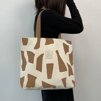 Новая женская сумка через плечо с мультяшным принтом, холщовая сумка подмышками большого размера, модные сумки с молочным рисунком, женские эко-сумки для покупок