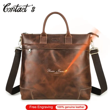 Мужские портфели Contact's из винтажной масляной кожи, 14,2-дюймовая сумка для ноутбука, деловые сумки, сумки-мессенджеры, мужская сумка через плечо