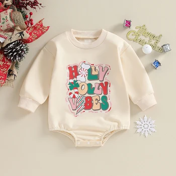 Рождественские наряды для младенцев с буквенным принтом, длинный рукав, комбинезон свободного кроя, боди, Милая осенне-зимняя одежда для младенцев 4