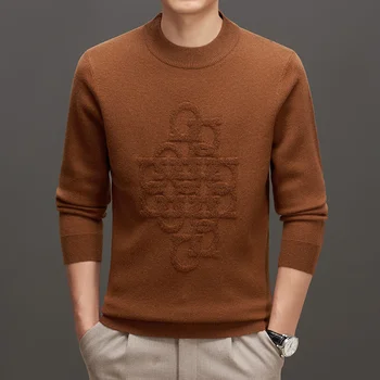 100% Мужской шерстяной жаккардовый свитер 2023, осенне-зимний вязаный пуловер в корейском стиле, модный теплый пуловер, мужская одежда Ropa Hombre 0