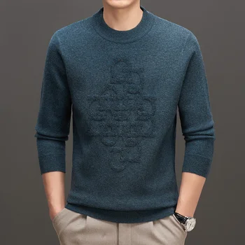 100% Мужской шерстяной жаккардовый свитер 2023, осенне-зимний вязаный пуловер в корейском стиле, модный теплый пуловер, мужская одежда Ropa Hombre 2