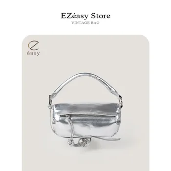 EZeasy Light Роскошные нишевые дизайнерские сумки для женщин с металлической текстурой, блестящая сумочка, модная маленькая квадратная сумка-Тоутс, сумка через плечо 0