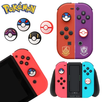 4шт Колпачок для ключей Pokemon Poke Ball Switch для Nintendo Switch Ns Oled-контроллер, кулисный колпачок, силиконовый чехол, аксессуары для игровой консоли