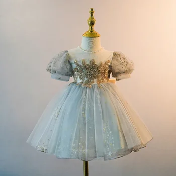 Платье принцессы с блестками 2023 года для маленьких девочек, элегантные бальные платья из тюля с большим бантом для малышей, праздничные платья на 1 день рождения