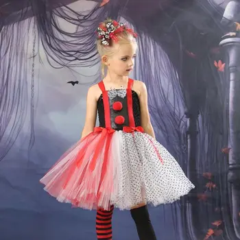 Детский костюм на Хэллоуин для девочек, косплей, Страшный клоун, карнавальное маскарадное платье-пачка, платье-джокер для девочек, Детская одежда на Хэллоуин