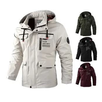Однотонная мужская куртка, мужская куртка-пальто, водонепроницаемая куртка-ветровка с капюшоном и множеством карманов, стильное мужское пальто для улицы