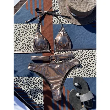 VOLASSS Купальник из двух частей, женский сексуальный комплект бикини с металлическим кольцом, бразильские купальники с открытой спиной, женский бандажный купальник 2