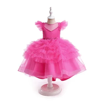 Розовое платье принцессы с шлейфом для девочек, Элегантные детские пышные вечерние платья для девочек, свадебное платье на день рождения, Детские костюмы
