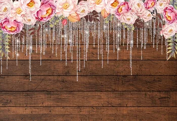 Мехофонд Фон для фотосъемки Ретро Коричневая деревянная доска с блестками Цветочный Свадебный фон для фотосессии в душе новобрачных в фотостудии 1