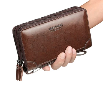 Мужской клатч, кожаный кошелек на молнии, карточка-пропуск, модный кошелек, сумочка, квадратный держатель для карт, чехол для телефона, мужская сумка-портье