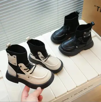 Новые элегантные зимние ботинки в корейском стиле; Короткие ботинки для девочек; Классические Уникальные детские универсальные кожаные ботинки; Модная детская спортивная обувь