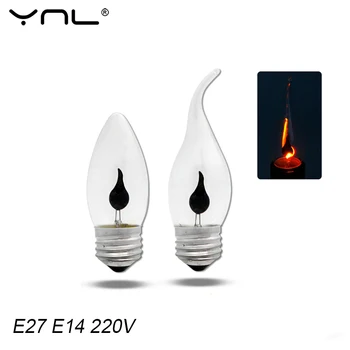 Светодиодная лампа-свеча E14 E27 Светодиодная лампа с эффектом пламени AC220V с эмуляцией Эдисона Освещение огня Винтажный домашний декор Ампульная лампа-свеча
