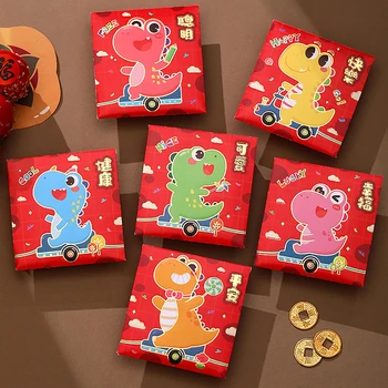 6шт 2024 год Китайского Дракона Красный Конверт Творческий Весенний Фестиваль День Рождения Подарок для детей Счастливые Денежные конверты Красный пакет
