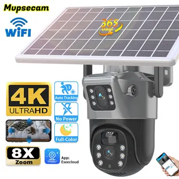 4K 8MP HD WIFI Двухобъективная PTZ Солнечная Камера С Двумя Экранами PIR Human Auto Tracking Outdoor WIFI Security CCTV IP-Камера Видеонаблюдения