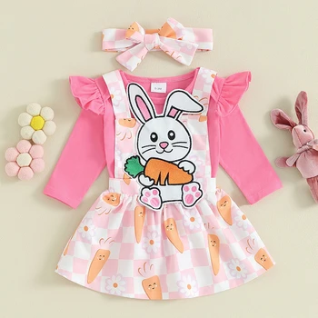2023-11-15 Lioraitiin/ Пасхальный наряд для маленьких девочек 0-18 м, комбинезон с длинными рукавами и мультяшным кроликом, клетчатое общее платье