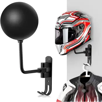 Стойка для мотоциклетных шлемов, настенная, с поворотом на 180 градусов, Вешалка для шлемов, держатель для дисплея с двойным крючком для пальто, кепок, шляп