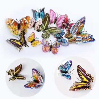 3D Дизайн бабочки, светящиеся магниты на холодильник, художественные наклейки, магнитный домашний декор для комнаты, украшение стен своими руками, новейшие 12ШТ