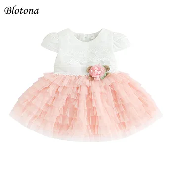 Blotona Kids Летние платья с короткими рукавами для маленьких девочек, вечернее платье принцессы из тюля с цветами на День рождения, свадьба 0-24 м 0