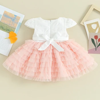 Blotona Kids Летние платья с короткими рукавами для маленьких девочек, вечернее платье принцессы из тюля с цветами на День рождения, свадьба 0-24 м 1