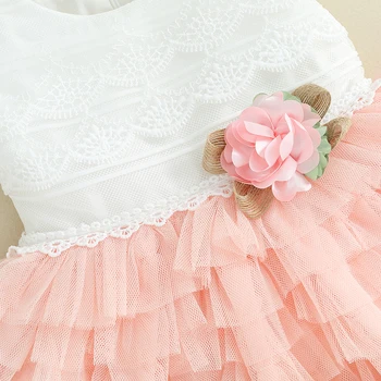 Blotona Kids Летние платья с короткими рукавами для маленьких девочек, вечернее платье принцессы из тюля с цветами на День рождения, свадьба 0-24 м 4