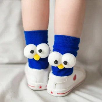 Детские носки до середины икры, объемные носки с большими глазами, прямые носки для родителей и детей, Милые детские носки с набивкой, детская одежда