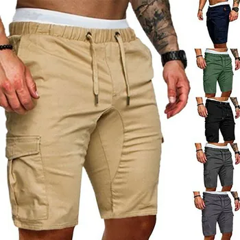 2021 Новые модные мужские шорты со средней талией и карманами, летние повседневные однотонные шорты длиной до колен, брюки-карго, короткие брюки